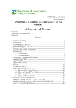 Operational Report for Possum Control in the Waitutu 08 Sep 2010