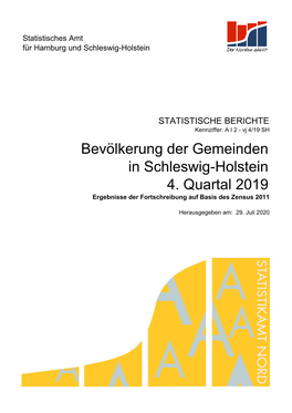 4. Quartal 2019 Bevölkerung Der Gemeinden in Schleswig-Holstein