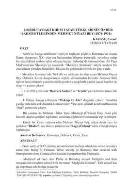Dobruca'daki Kırım Tatar Türklerinin Önder Şahsiyetlerinden Mehmet
