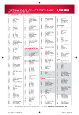 YOUR NEW DIGITAL CABLE TV CHANNEL GUIDE1 EFFECTIVE AUGUST 25, 2009 Please Keep for Future Reference