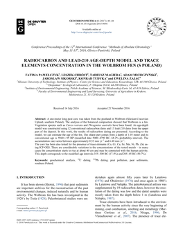 Radiocarbon and Lead-210 Age-Depth Model and Trace Elements Concentration in the Wolbrom Fen (S Poland)