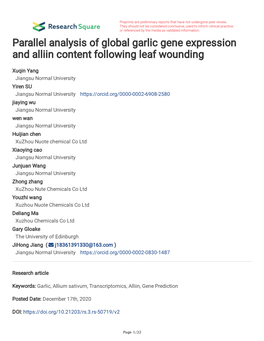 Parallel Analysis of Global Garlic Gene Expression and Alliin Content Following Leaf Wounding