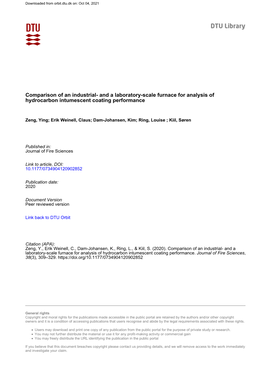 And a Laboratory-Scale Furnace for Analysis of Hydrocarbon Intumescent Coating Performance