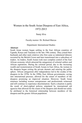 Women in the South Asian Diaspora of East Africa, 1972-2013