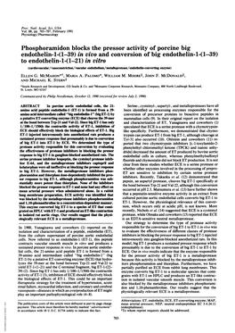 To Endothelin-1-(1-21) in Vitro (Cardiovascular/Vasoconstriction/Vascular Endothelium/Metafloprotease/Endothelin-Converting Enzyme) ELLEN G