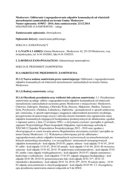 Odbieranie I Zagospodarowanie Odpadów Komunalnych Od Właścicieli Nieruchomości Zamieszkałych Na Terenie Gminy Mo