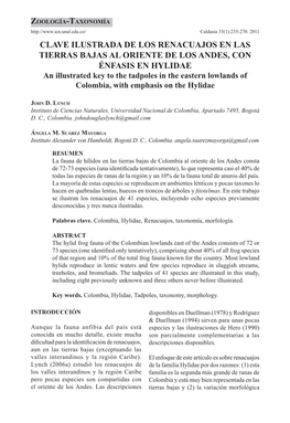 Clave Ilustrada De Los Renacuajos En Las Tierras Bajas Al Oriente De Los Andes, Con Énfasis En Hylidae