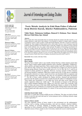 Toxic Metals Analysis in Zabi Dam Fishes Collected from District Karak