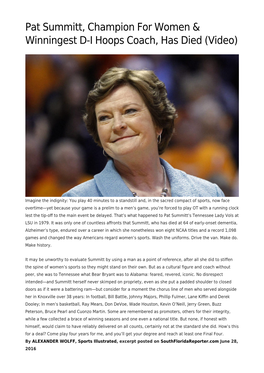 Pat Summitt, Champion for Women & Winningest D-I Hoops Coach