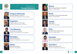 Directory of Foreign Ministers Bolivia Canada Argentina Colombia