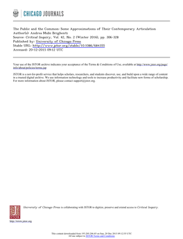 The Public and the Common: Some Approximations of Their Contemporary Articulation Author(S): Andrea Mubi Brighenti Source: Critical Inquiry, Vol