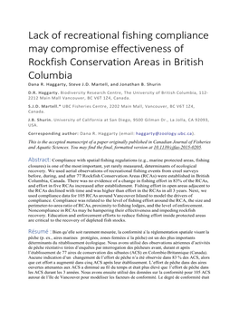 Lack of Recreational Fishing Compliance May Compromise Effectiveness of Rockfish Conservation Areas in British Columbia Dana R