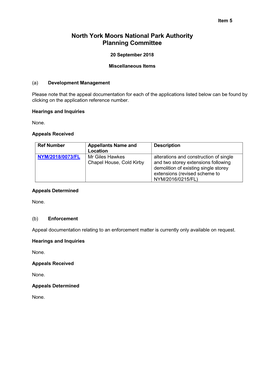 North York Moors National Park Authority Planning Committee