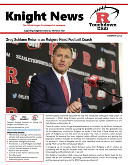 Knight News the Official Rutgers Touchdown Club Newsletter