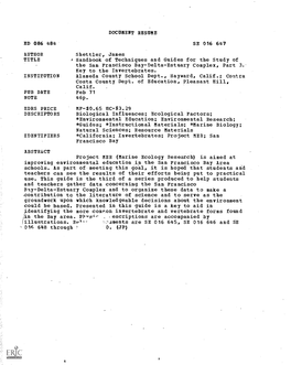 Handbook of Techniques and Guides for the Study of the San Francisco Bay-Delta-Estuary Complex, Part 3.- Key to the Invertebrates