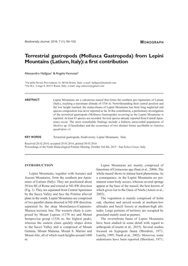 Terrestrial Gastropods (Mollusca Gastropoda) from Lepini Mountains (Latium, Italy): a First Contribution