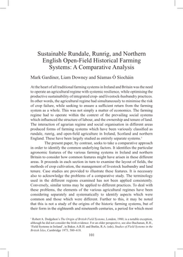 Sustainable Rundale, Runrig, and Northern English Open-Field Historical Farming Systems: a Comparative Analysis Mark Gardiner, Liam Downey and Séamas Ó Síocháin