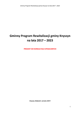Gminny Program Rewitalizacji Gminy Knyszyn Na Lata 2017 – 2023