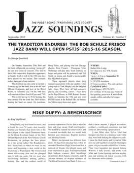 The Bob Schulz Frisco Jazz Band Will Open Pstjs' 2015-16 Season. Mike Duffy