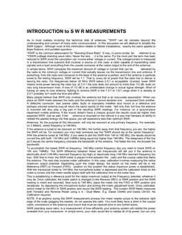 INTRODUCTION to S W R MEASUREMENTS