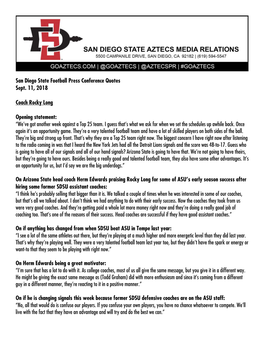 San Diego State Football Press Conference Quotes Sept. 11, 2018