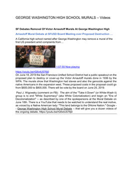 GEORGE WASHINGTON HIGH SCHOOL MURALS – Videos