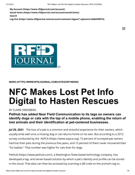 NFC Makes Lost Pet Info Digital to Hasten Rescues | RFID JOURNAL