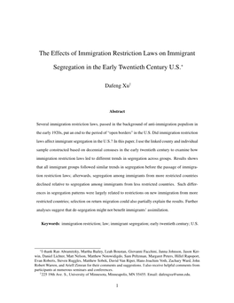 The Effects of Immigration Restriction Laws on Immigrant Segregation in Table 5, One Might Worry That the Results Should Be Interpreted with Caution