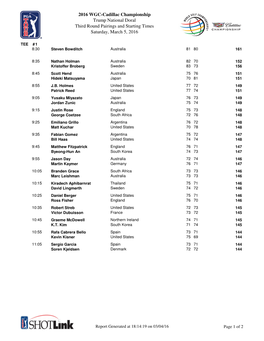 2016 WGC-Cadillac Championship Trump National Doral Third Round Pairings and Starting Times Saturday, March 5, 2016