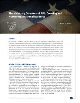 The Visionary Directors of APL: Creating and Nurturing a National Resource