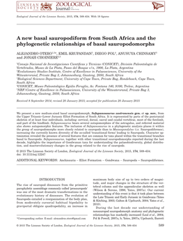 A New Basal Sauropodiform from South Africa and the Phylogenetic Relationships of Basal Sauropodomorphs