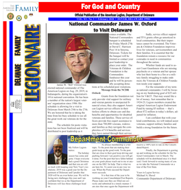 For God and Country Official Publication of the American Legion, Department of Delaware VOL