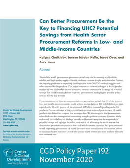 Potential Savings from Health Sector Procurement Reforms in Low- and Middle-Income Countries