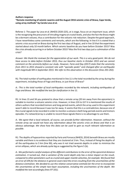 Authors Response “Remote Monitoring of Seismic Swarms and the August 2016 Seismic Crisis of Brava, Cape Verde, Using Array Methods” by Carola Leva Et Al