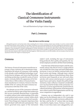 The Identification of Classical Cremonese Instruments of the Violin Family