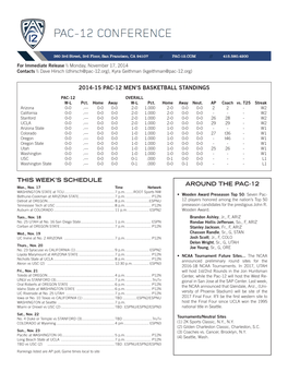 2014-15 Pac-12 Men's Basketball Standings This Week's