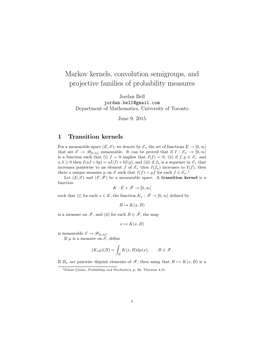 Markov Kernels, Convolution Semigroups, and Projective Families of Probability Measures