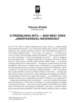 O Przemijaniu Mitu — Mad Men I Kres „Amerykañskiej Niewinnoœci”