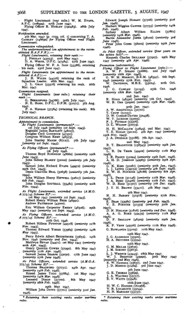 3668 Supplement to the London Gazette, 5 August, 1947