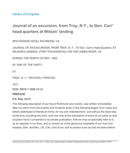 Journal of an Excursion, from Troy, NY, to Gen. Carr