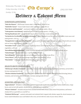 Old Europe's Delivery & Takeout Menu