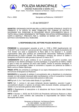 POLIZIA MUNICIPALE UNIONE RUBICONE E MARE (FC) Borghi - Gatteo - Roncofreddo - Savignano Sul Rubicone - Sogliano Al Rubicone