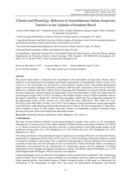 Climate and Phenology: Behavior of Autochthonous Italian Grapevine Varieties in the Uplands of Southern Brazil