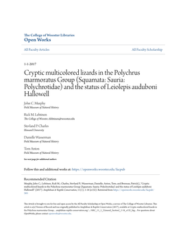 Cryptic Multicolored Lizards in the Polychrus Marmoratus Group (Squamata: Sauria: Polychrotidae) and the Status of Leiolepis Auduboni Hallowell John C