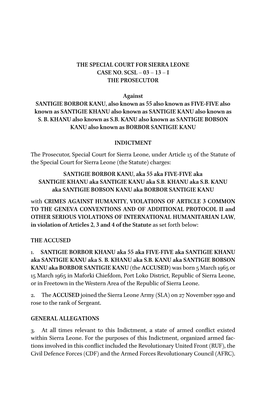 The Special Court for Sierra Leone Case No. Scsl – 03 – 13 – I the Prosecutor
