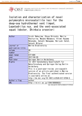 Isolation and Characterization of Novel Polymorphic Microsatellite Loci For