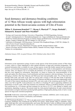 Seed Dormancy and Dormancy-Breaking Conditions of 12 West African Woody Species with High Reforestation Potential in the Forest-Savanna Ecotone of Côte D’Ivoire