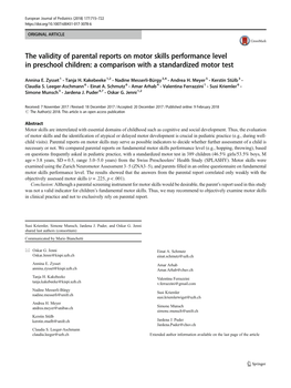 The Validity of Parental Reports on Motor Skills Performance Level in Preschool Children: a Comparison with a Standardized Motor Test