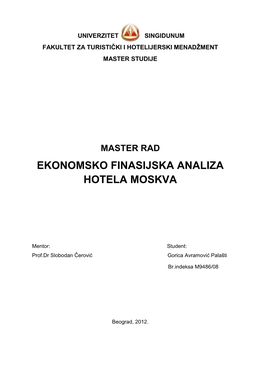 Ekonomsko Finasijska Analiza Hotela Moskva