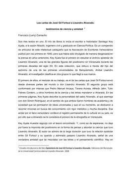 Las Cartas De José Gil Fortoul a Lisandro Alvarado: Testimonios De